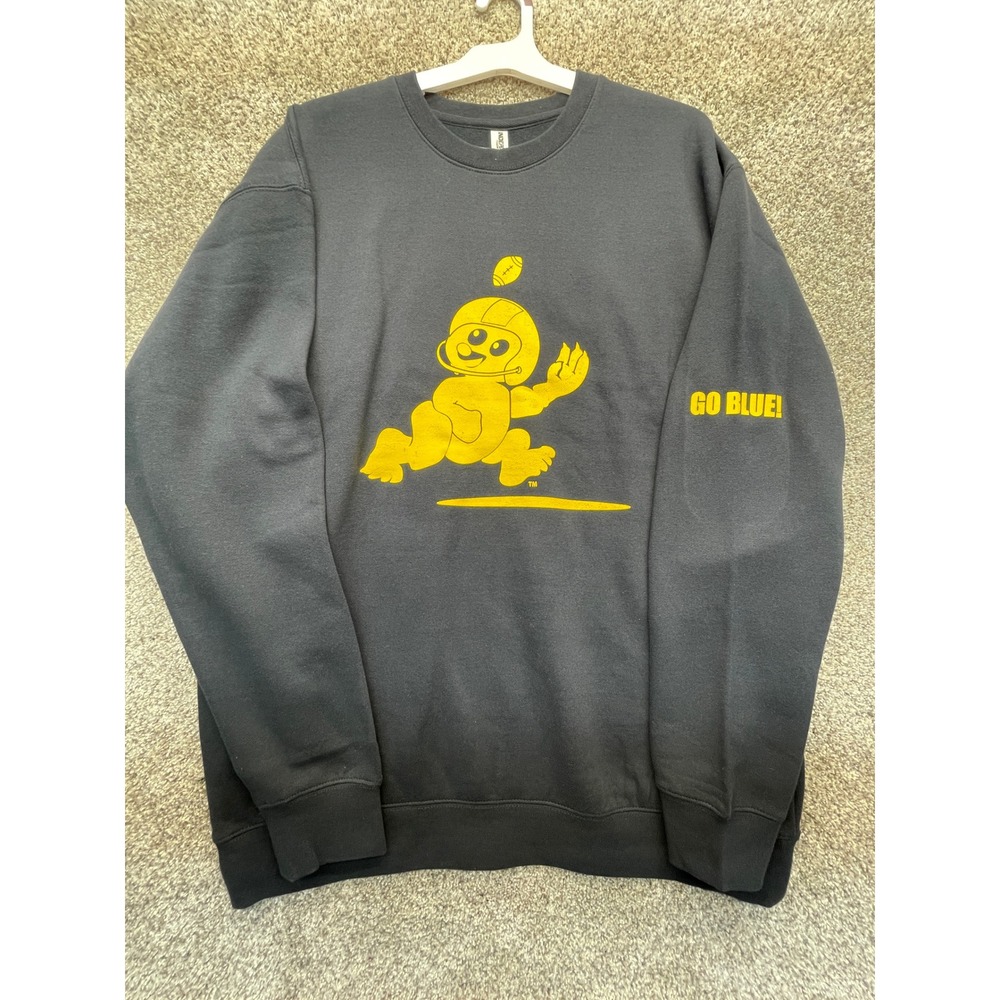 NEW Go Blue Michigan Football Bear Crew Sweatshirt Men XL Navy